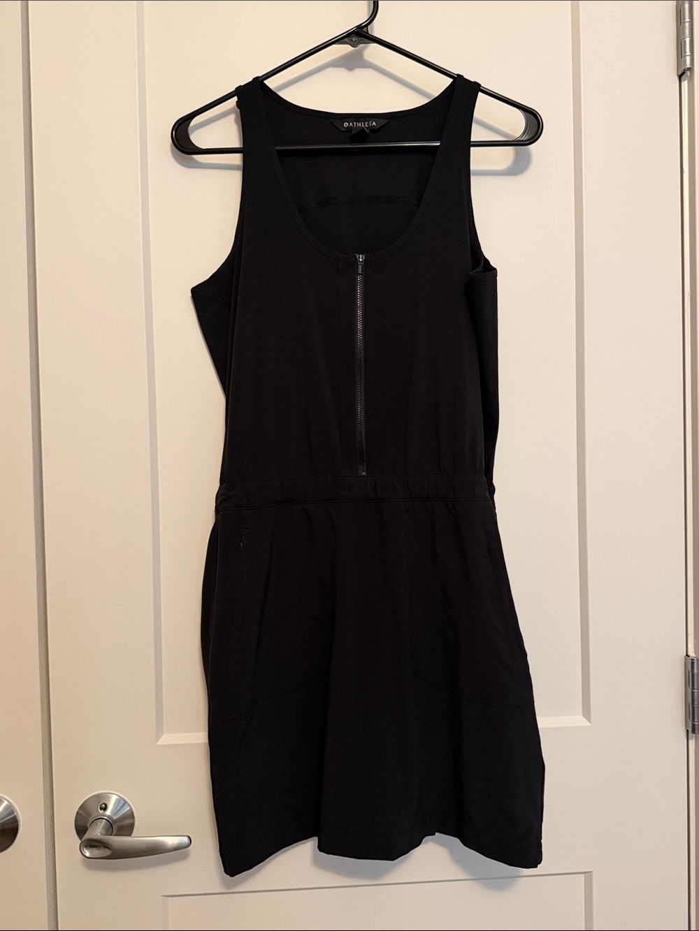 Athleta Black Sleeveless Zip-Front Mini Dress